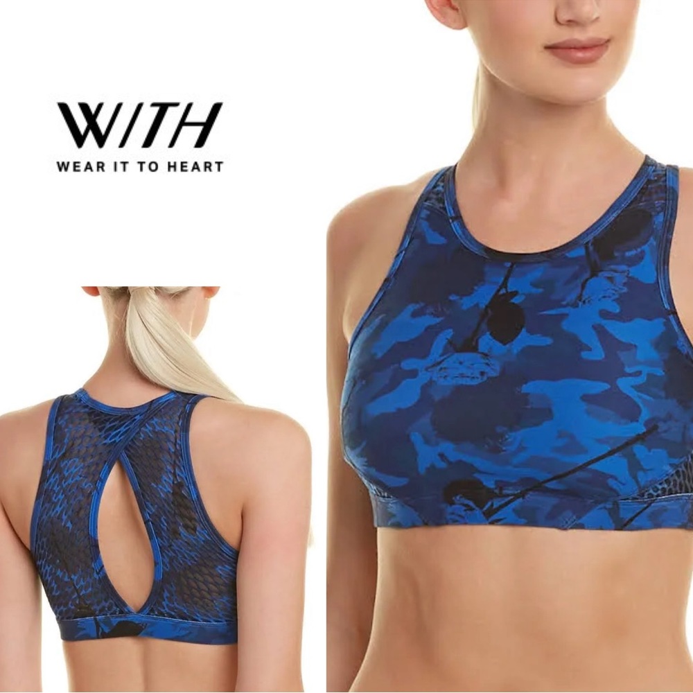 WITH Wear it to Heart high neck sports bra - blue marble mesh